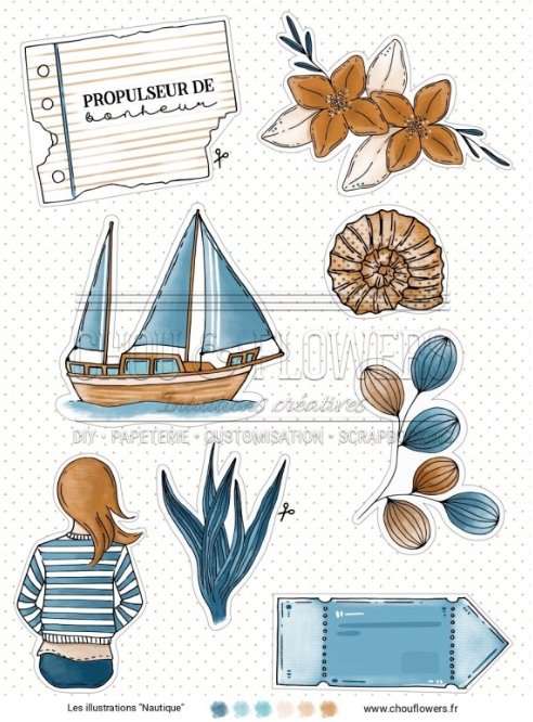 Chou and Flowers - NAUTICAL ILLUSTRATIONS Chou and Flowers