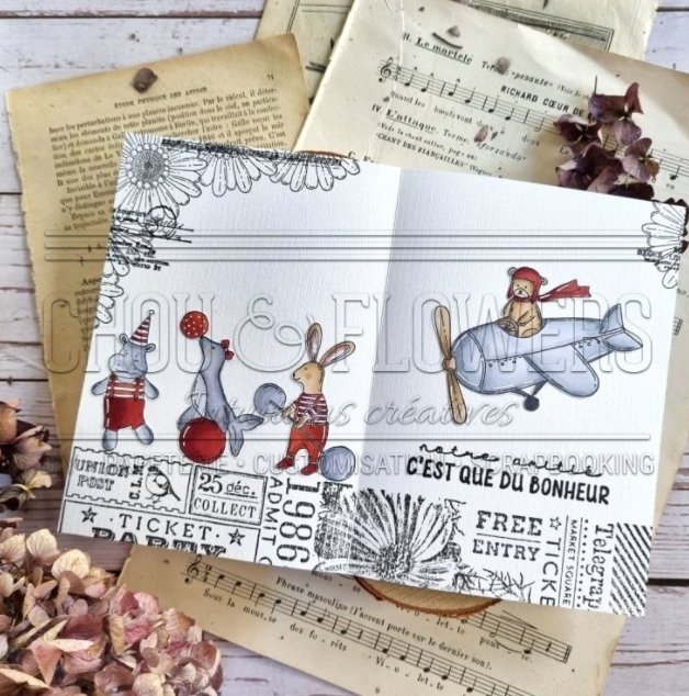 Chou and Flowers - PARADE STAMP - 2.5 x 4 inch - Collection Little Circus - Animal Parade Chou and Flowers