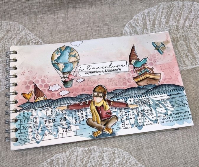 Chou and Flowers - TICKET STAMP - 2.5 x 10.5 inch - Collection Voyage Imaginaire Chou and Flowers