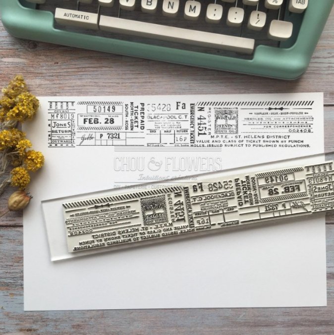 Chou and Flowers - TICKET STAMP - 2.5 x 10.5 inch - Collection Voyage Imaginaire Chou and Flowers