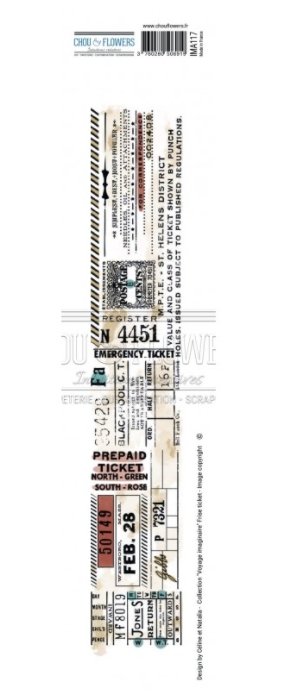Chou and Flowers - TICKET STAMP - 2.5 x 10.5 inch - Collection Voyage Imaginaire Chou and Flowers