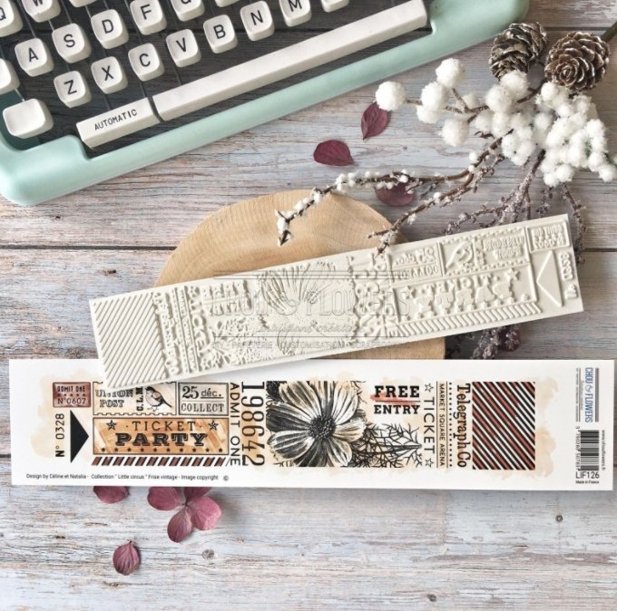 Chou and Flowers - VINTAGE TIME TICKET STAMP - 2.5 x 10.5 inch - Collection Little Circus Chou and Flowers