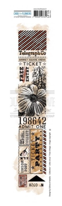 Chou and Flowers - VINTAGE TIME TICKET STAMP - 2.5 x 10.5 inch - Collection Little Circus Chou and Flowers