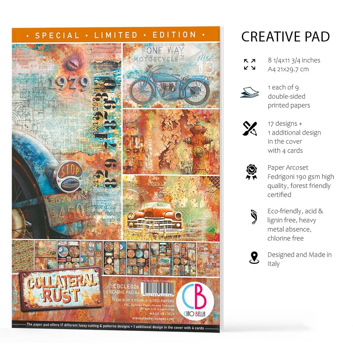 Ciao Bella - Collateral Rust - Limited Edition - Double Sided Paper - A4 - Pack of 9 Ciao Bella