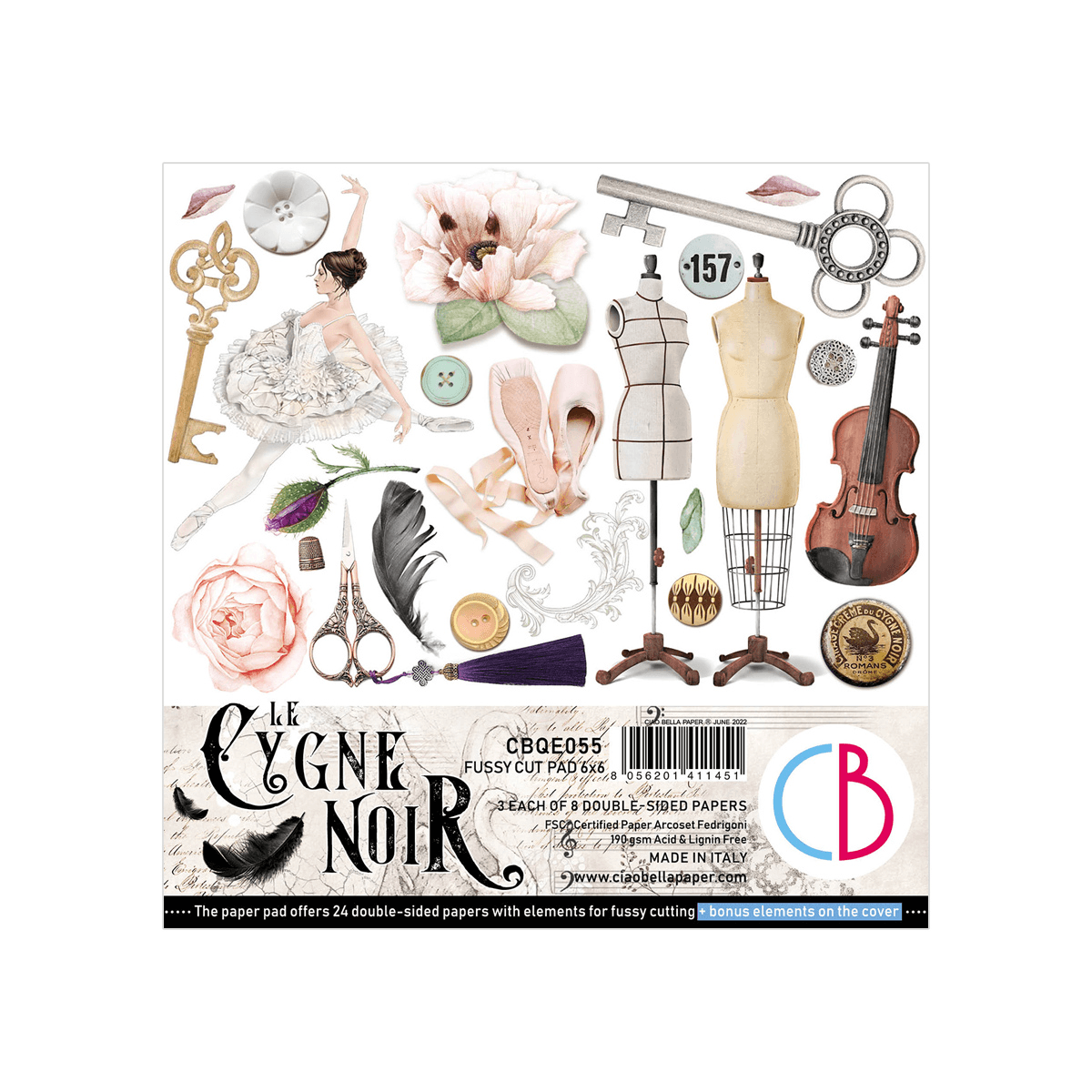 Ciao Bella - CYGNE NOIR - FUSSY CUT PAD 6X6 - Messy Papercrafts