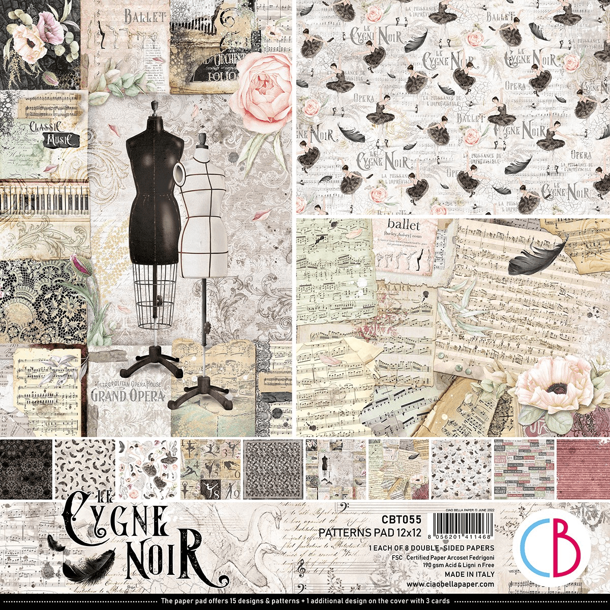 Ciao Bella - Le Cygne Noir - 12 x 12 - Patterns Pad - Messy Papercrafts