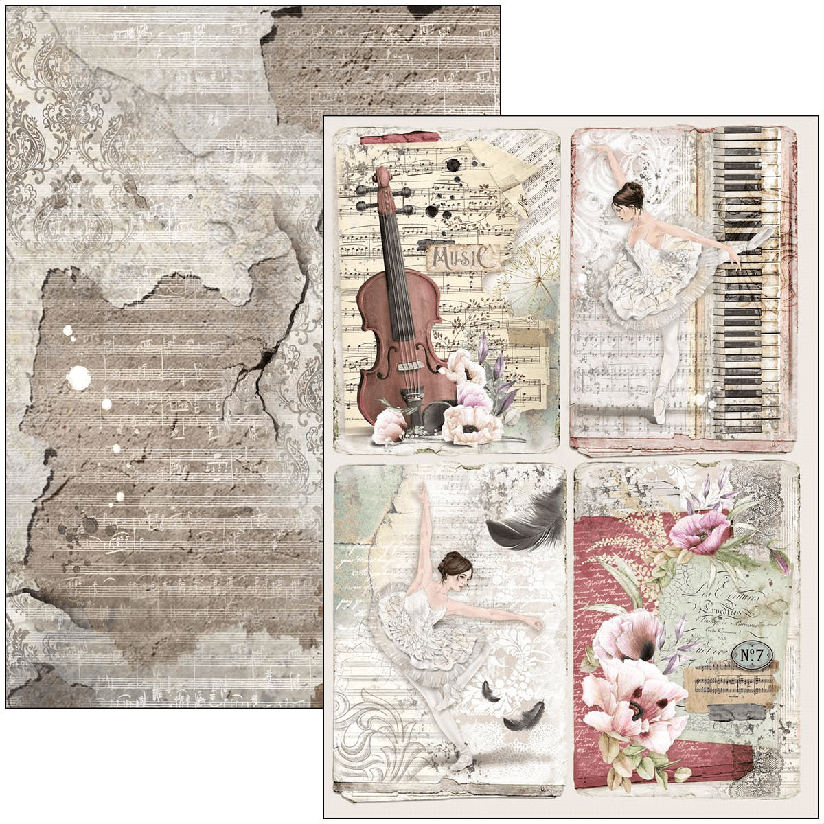 Ciao Bella - Le Cygne Noir - Double Sided Paper - A4 - Pack of 9 - Messy Papercrafts