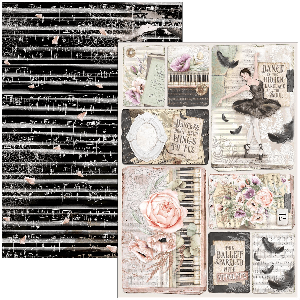 Ciao Bella - Le Cygne Noir - Double Sided Paper - A4 - Pack of 9 - Messy Papercrafts