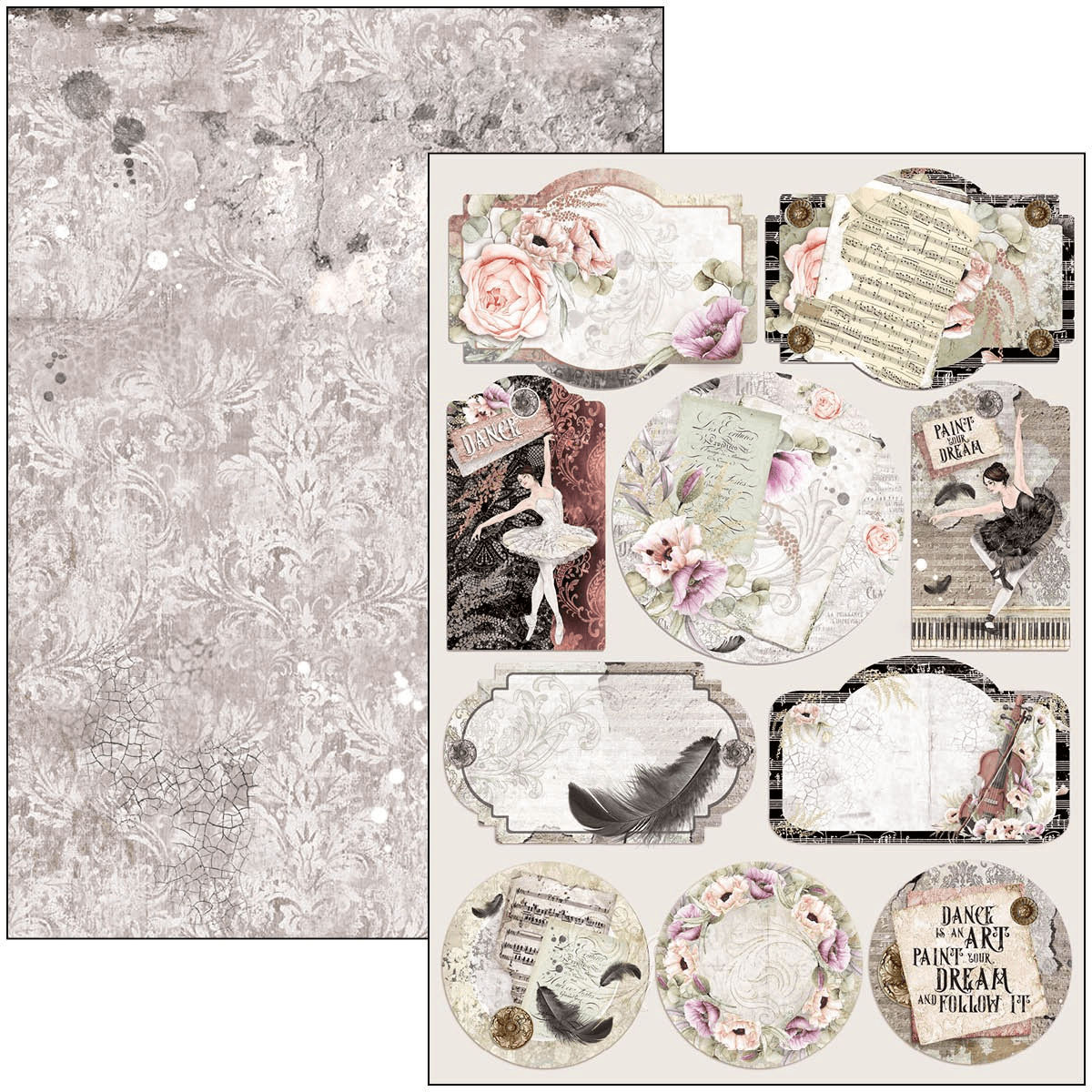 Ciao Bella - Le Cygne Noir - Double Sided Paper - A4 - Pack of 9 - Messy Papercrafts