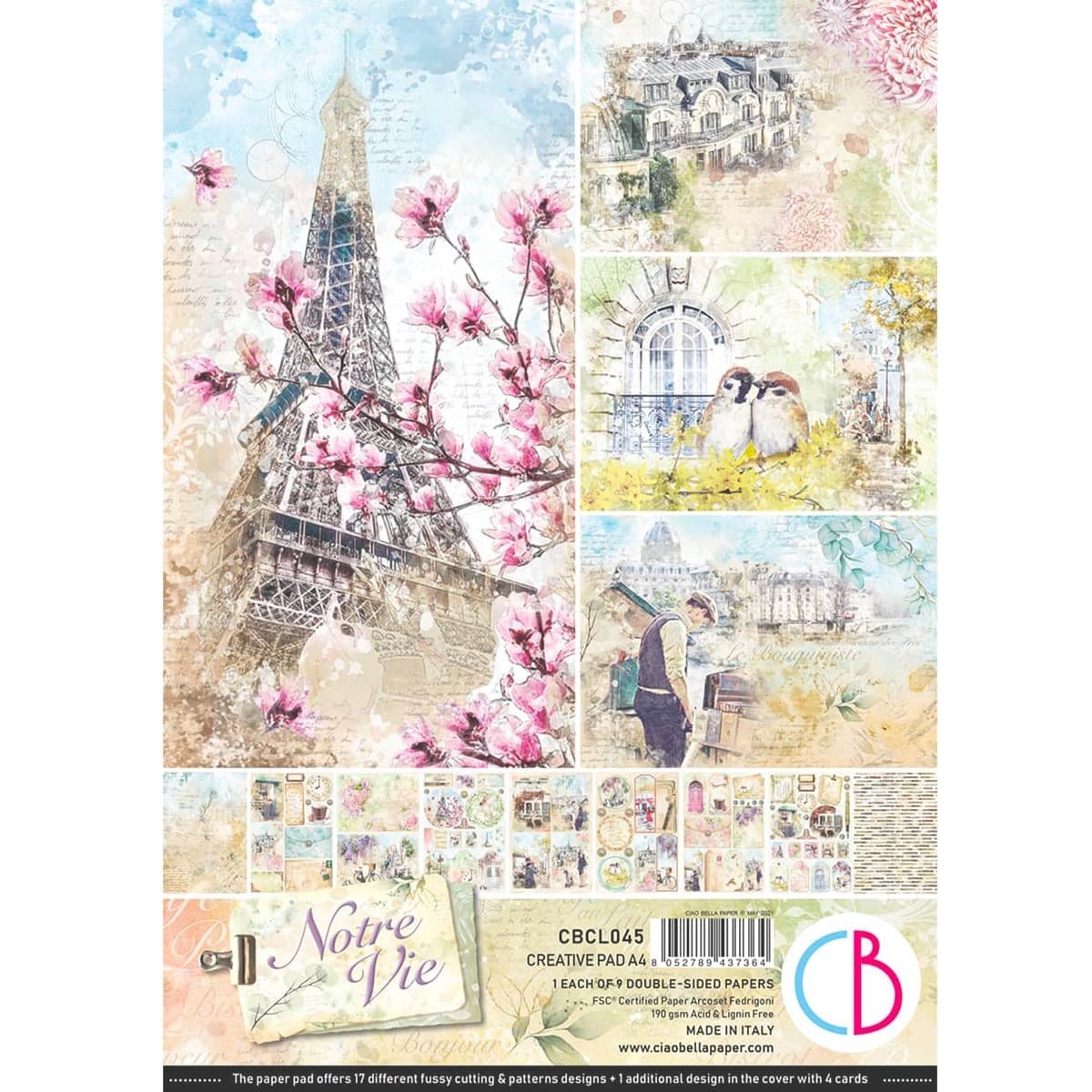 Ciao Bella - Notre Vie - Double Sided Paper - A4 - Pack of 9 Ciao Bella