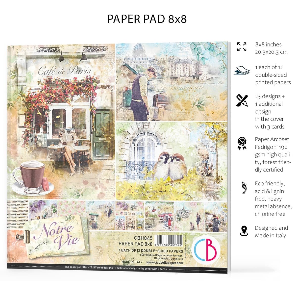 Ciao Bella - Notre Vie - Paper Pad - 8x8 inch - Pack of 12 Ciao Bella