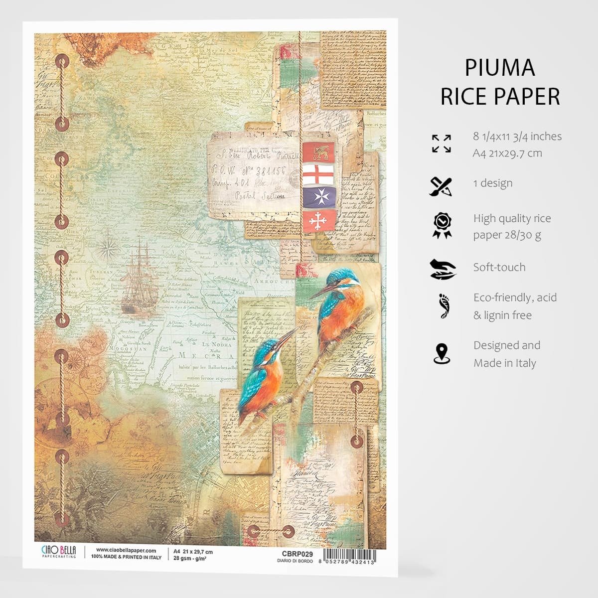 Ciao Bella - Rice Paper - A4 - Single Sheet -  Diario Di Bordo Ciao Bella