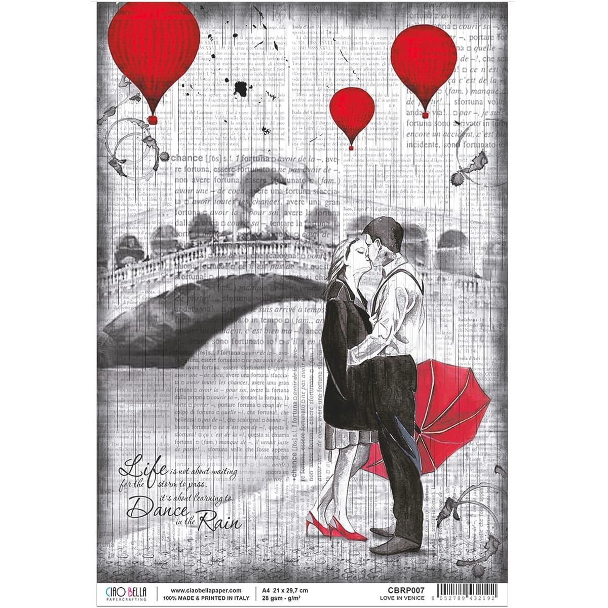Ciao Bella - Rice Paper - A4 - Single Sheet - Love In Venice Ciao Bella