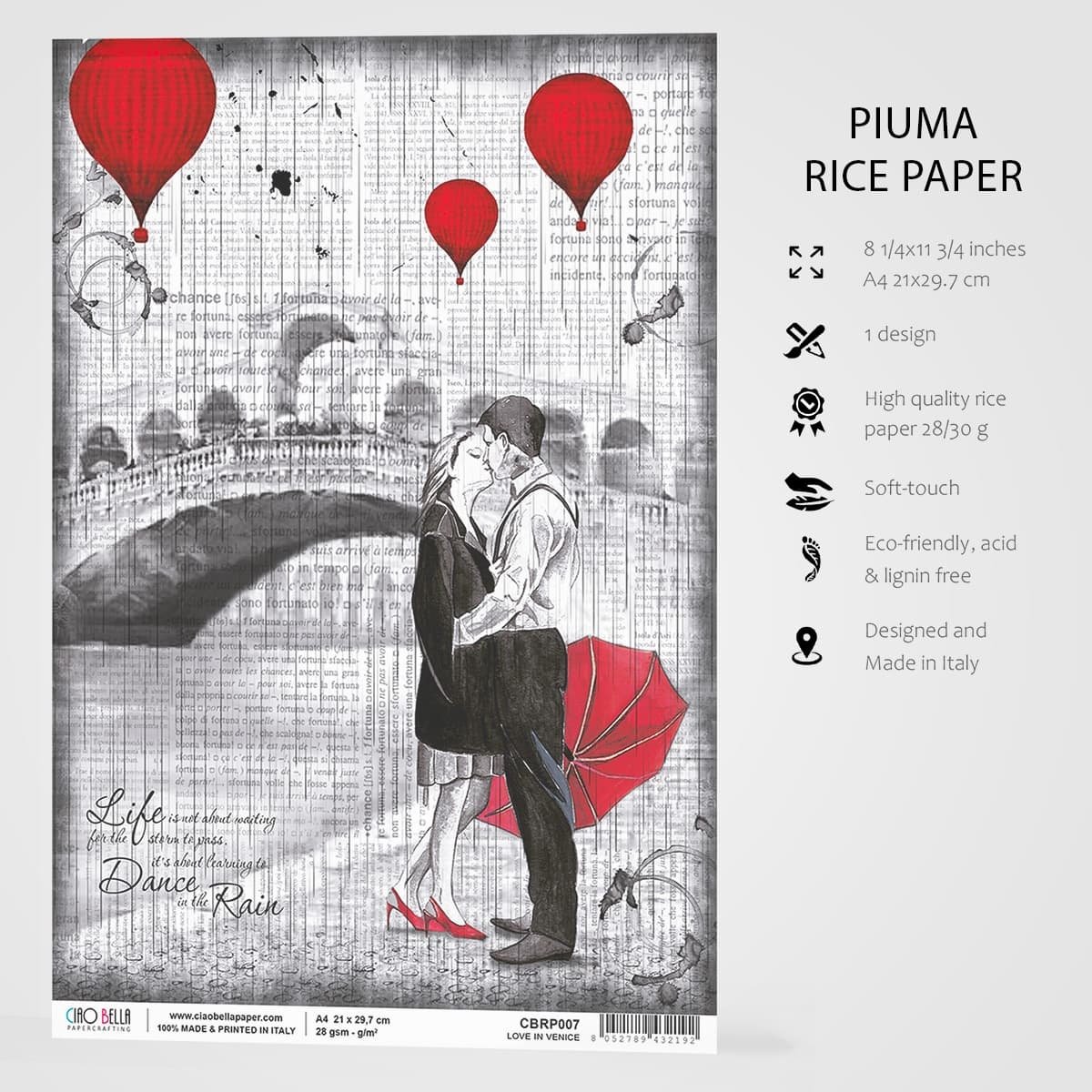 Ciao Bella - Rice Paper - A4 - Single Sheet - Love In Venice Ciao Bella