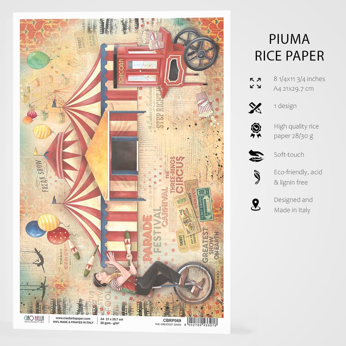 Ciao Bella - Rice Paper - A4 - Single Sheet -  The Greatest Show Ciao Bella