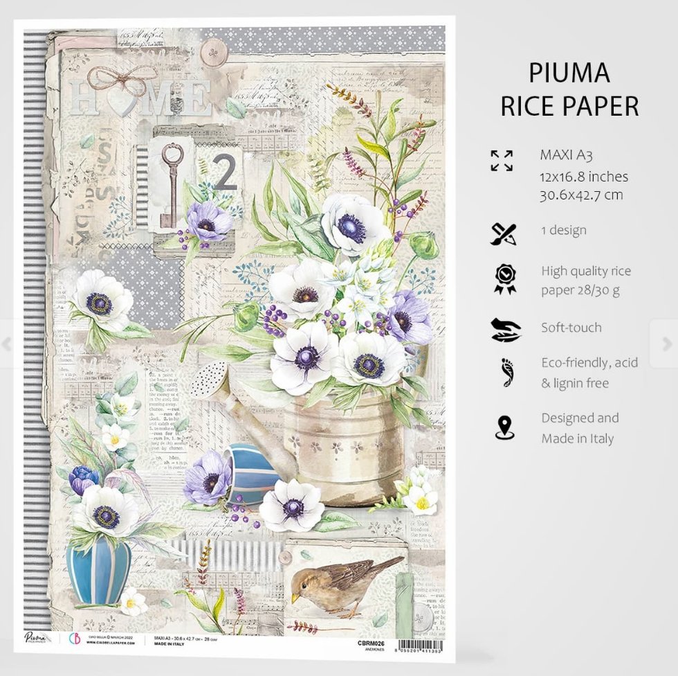 Ciao Bella - RICE PAPER MAXI A3 - ANEMONES - SPARROW HILL Ciao Bella