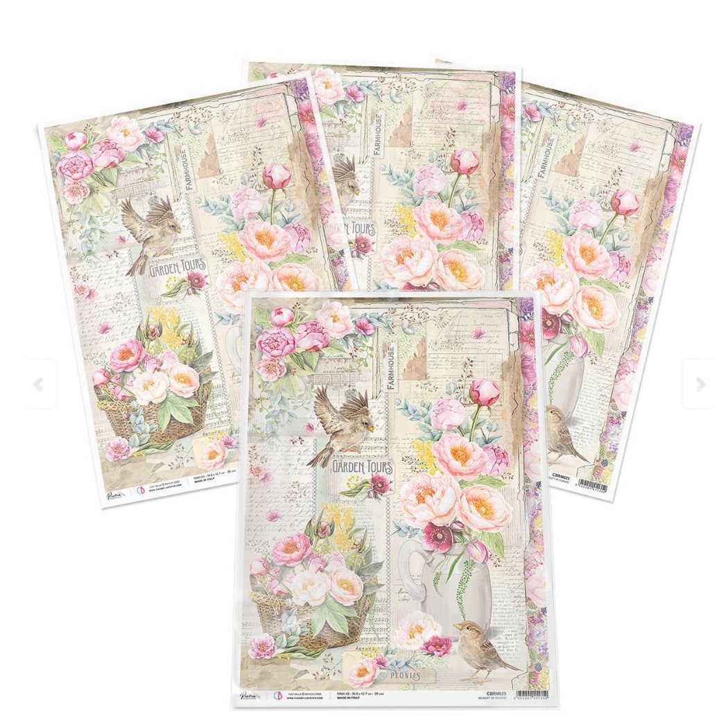 Ciao Bella - RICE PAPER MAXI A3 - BOUQUET OF PEONIES -SPARROW HILL Ciao Bella