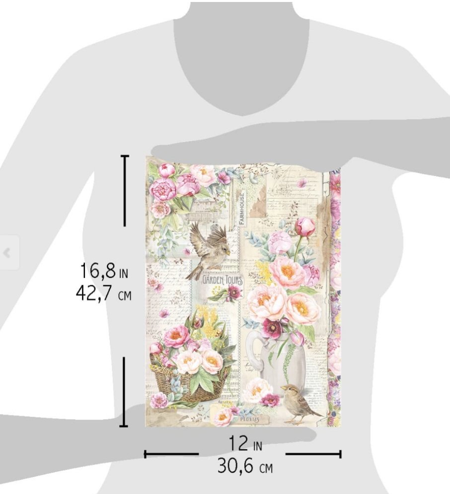 Ciao Bella - RICE PAPER MAXI A3 - BOUQUET OF PEONIES -SPARROW HILL Ciao Bella