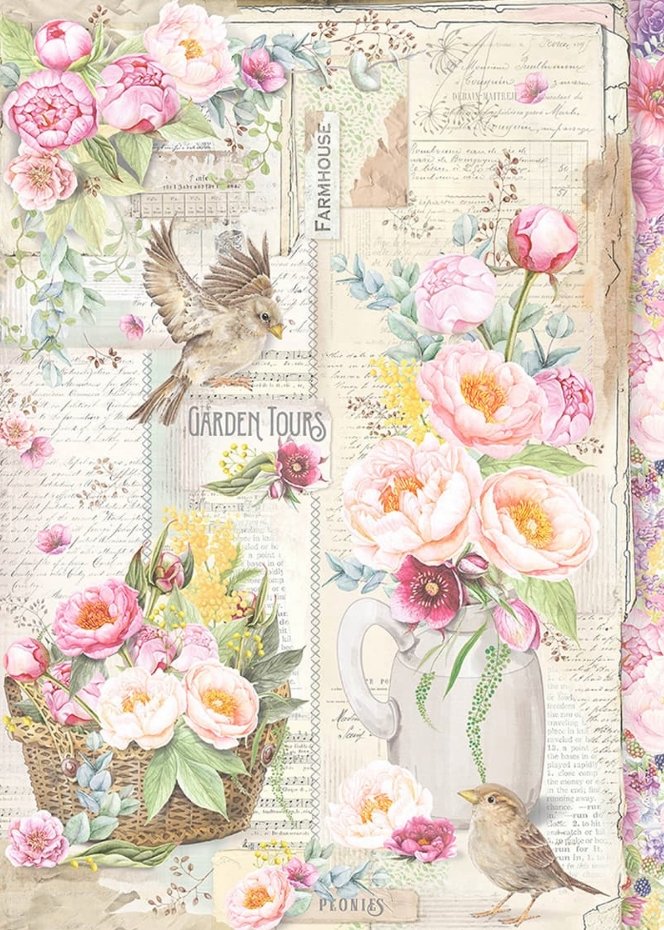 Ciao Bella - RICE PAPER MAXI A3 - BOUQUET OF PEONIES -SPARROW HILL Ciao Bella