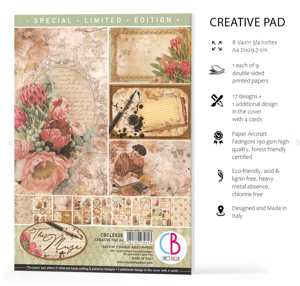 Ciao Bella - The Muse - Double Sided Paper - A4 - Pack of 9 - Messy Papercrafts