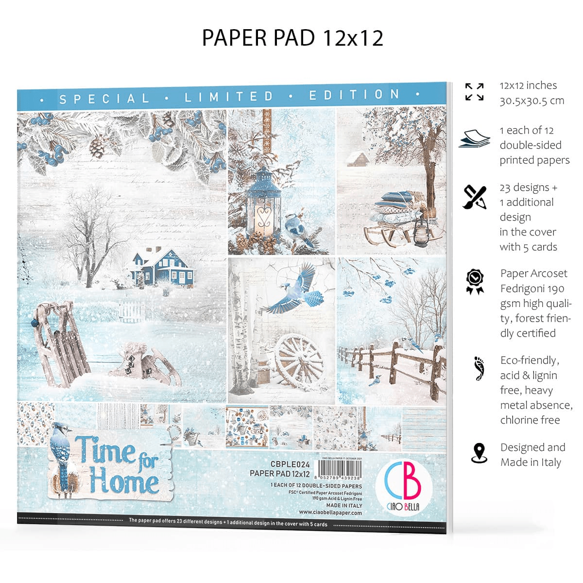 Ciao Bella - TIME FOR HOME LIMITED EDITION PAPER PAD - 12 x 12 - Messy Papercrafts