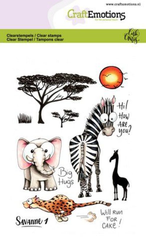 Craft Emotions - Clearstamps A6 - Savanne 1 - Zebra, Elephant, Cheetah Craft Emotions