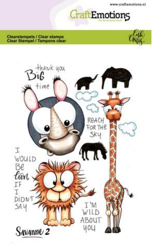 Craft Emotions - Clearstamps A6 - Savanne 2 - Giraffe, Hippo, Lion Craft Emotions