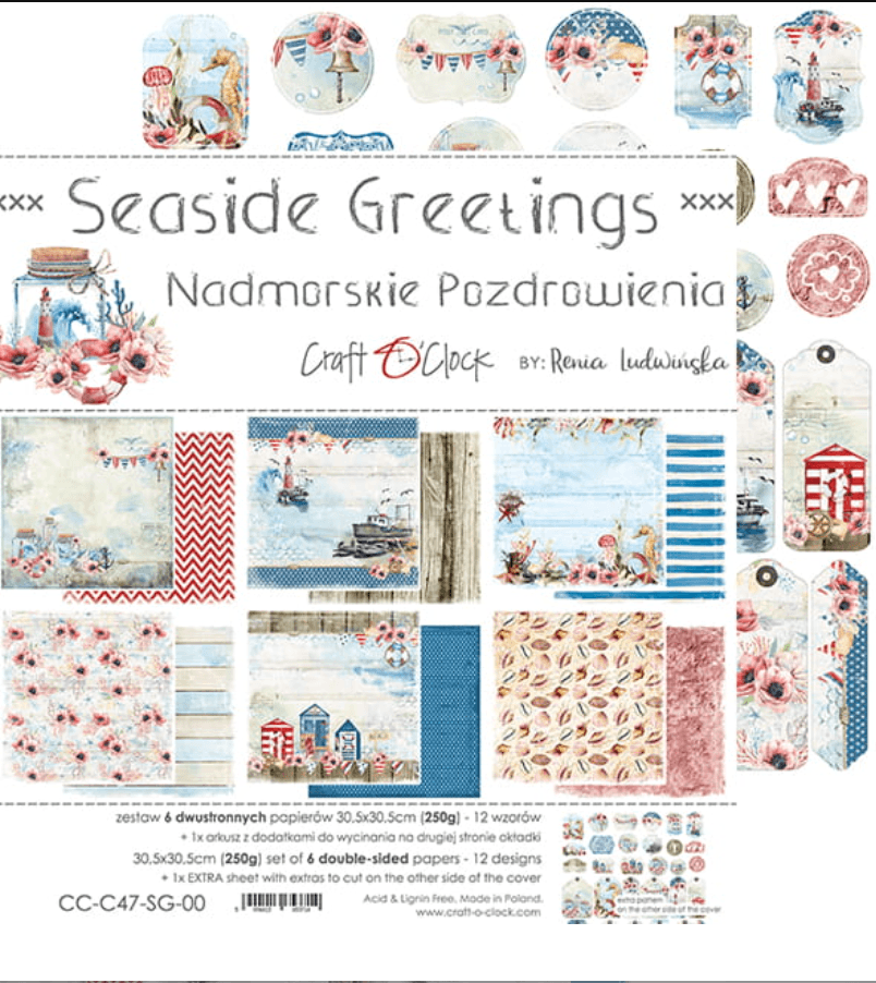 Craft O Clock - 12x12 Paper - Seaside Greetings - Mixed Media - Messy Papercrafts