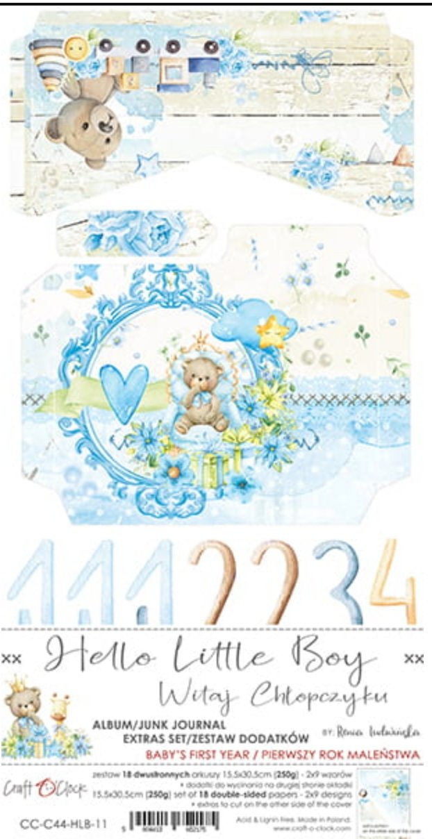 Craft O Clock - 6x12 Paper - Hello Little Boy - Album / Junk Journal - Baby’s First Year Craft O Clock