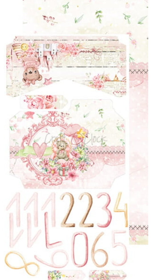 Craft O Clock - 6x12 Paper - Hello Little Girl - Album / Junk Journal - Baby’s First Year Craft O Clock