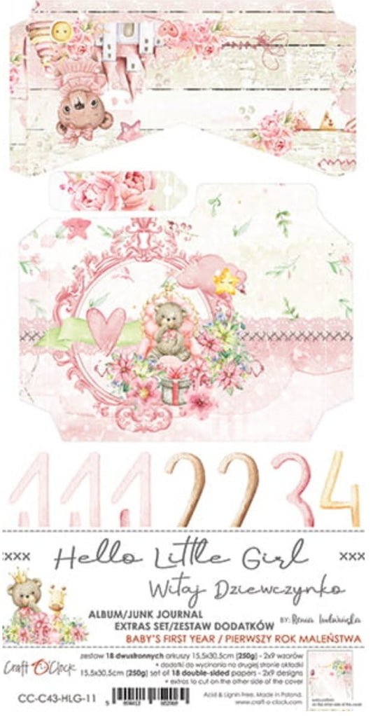 Craft O Clock - 6x12 Paper - Hello Little Girl - Album / Junk Journal - Baby’s First Year Craft O Clock
