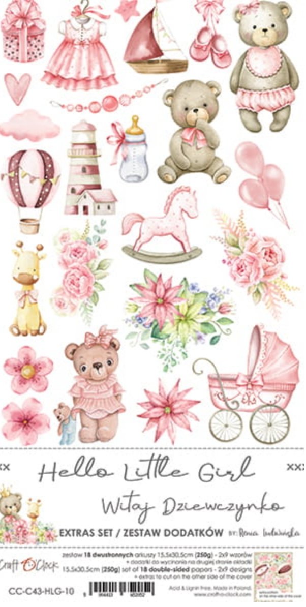 Craft O Clock - 6x12 Paper - Hello Little Girl - Extras Set Craft O Clock