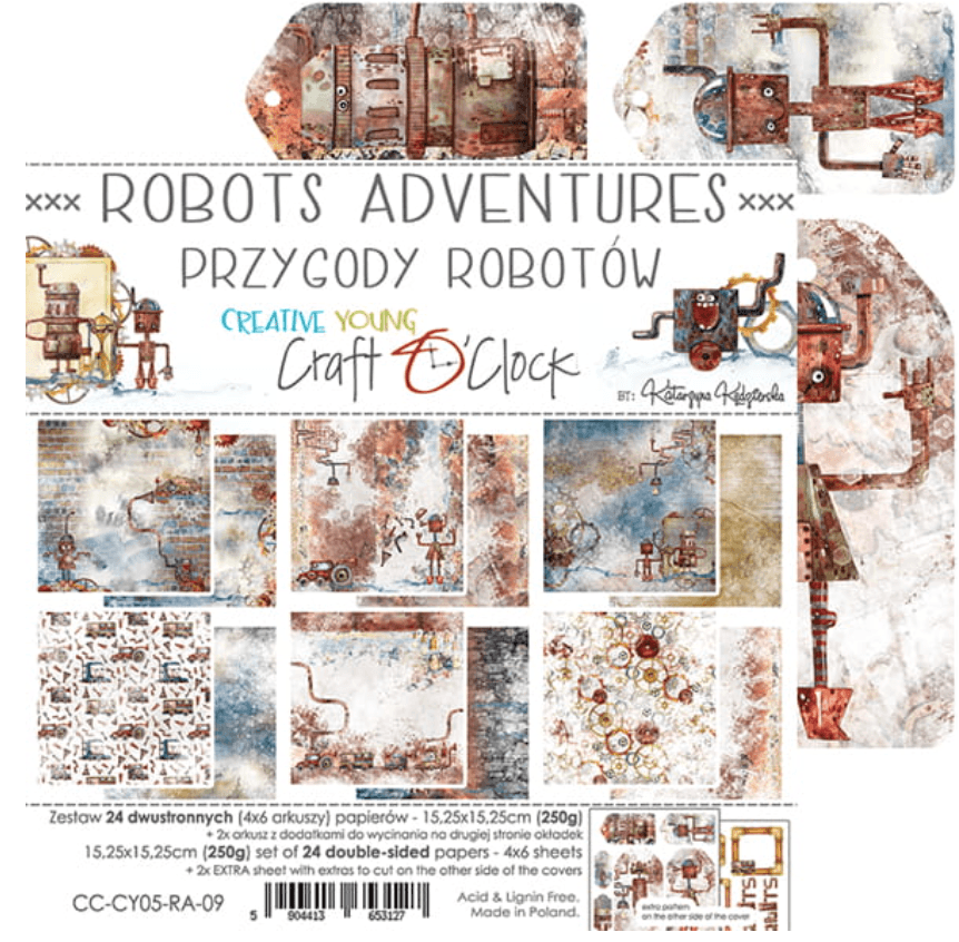 Craft O Clock - 6x6 Paper - Robots Adventures - Mixed Media - Messy Papercrafts
