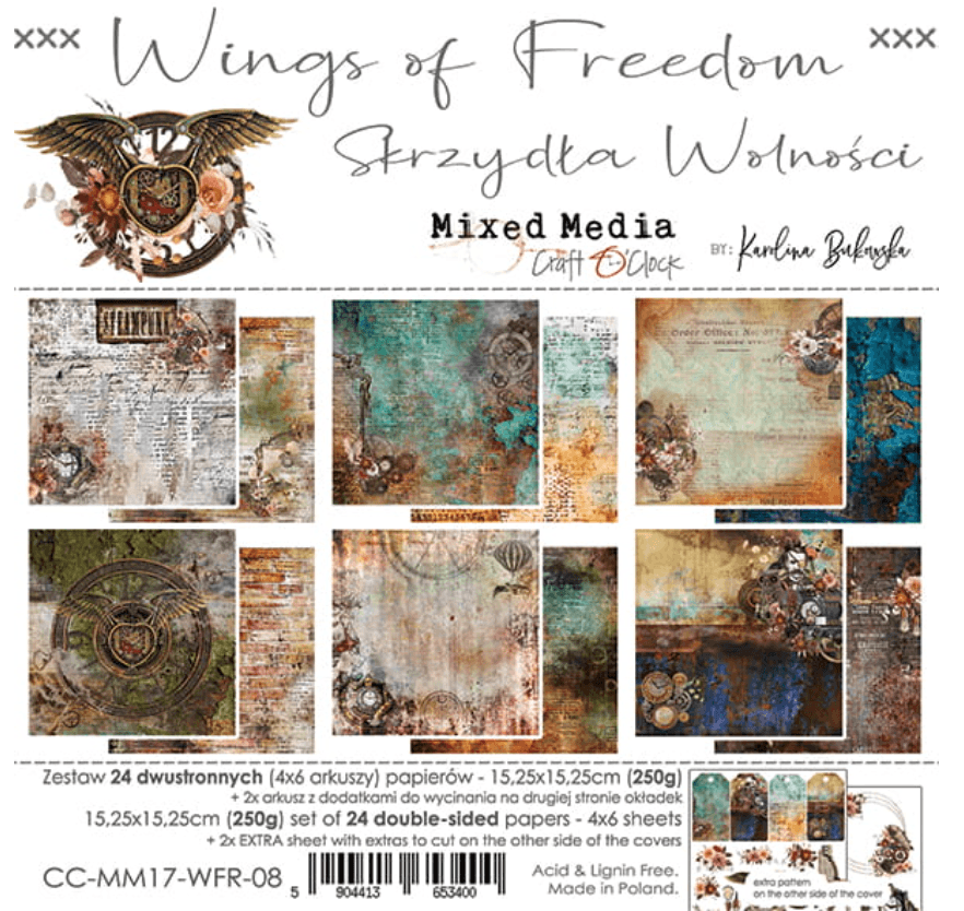 Craft O Clock - 6x6 Paper - WINGS OF FREEDOM - Mixed Media - Messy Papercrafts
