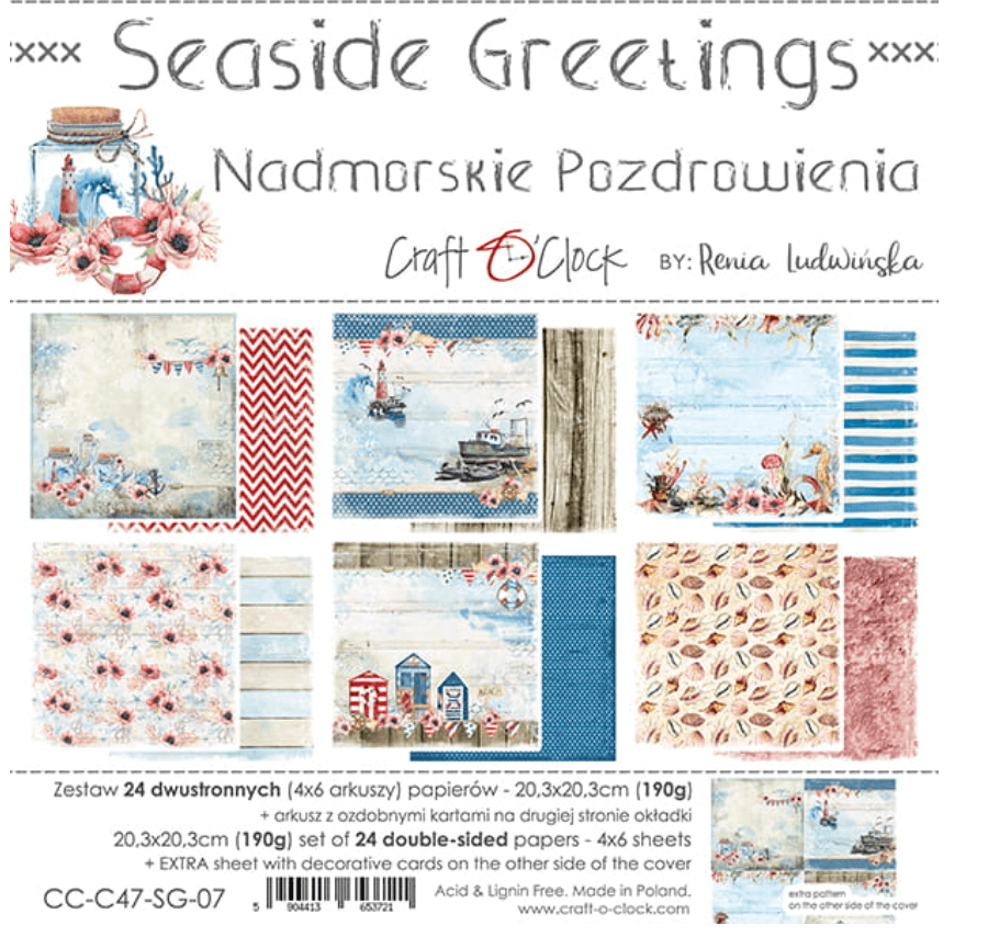 Craft O Clock - 8 x8 Paper - Seaside Greetings - Mixed Media - Messy Papercrafts