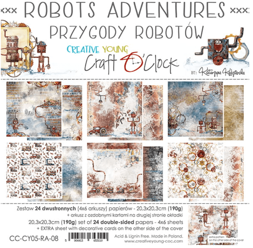 Craft O Clock - 8x8 Paper - Robots Adventures - Mixed Media - Messy Papercrafts