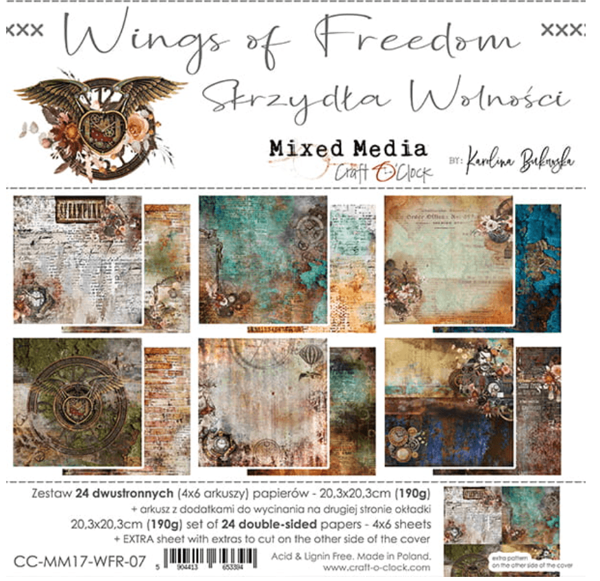 Craft O Clock - 8x8 Paper - WINGS OF FREEDOM - Mixed Media - Messy Papercrafts