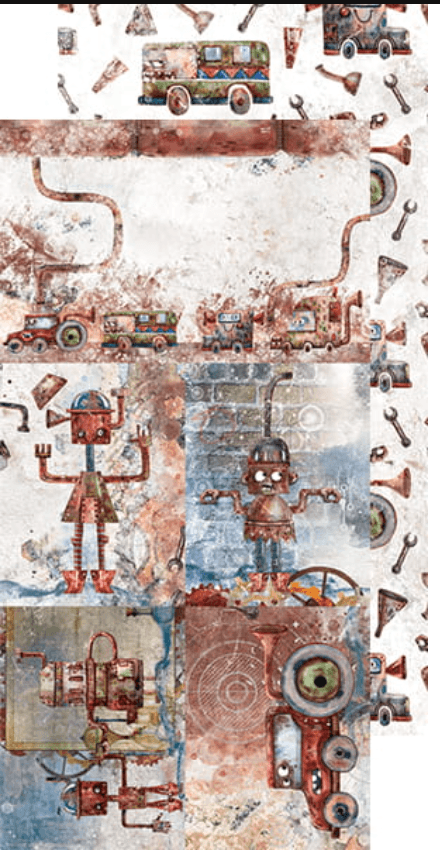 Craft O Clock - Robots Adventure - Mixed Media - Junk Journal - Extra Set - Messy Papercrafts