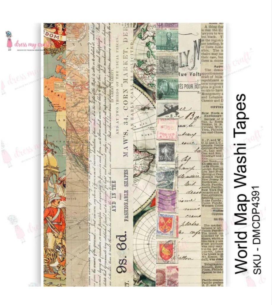 Dress My Craft - World Map Washi Tapes - Transfer Me - A4 Dress My Craft