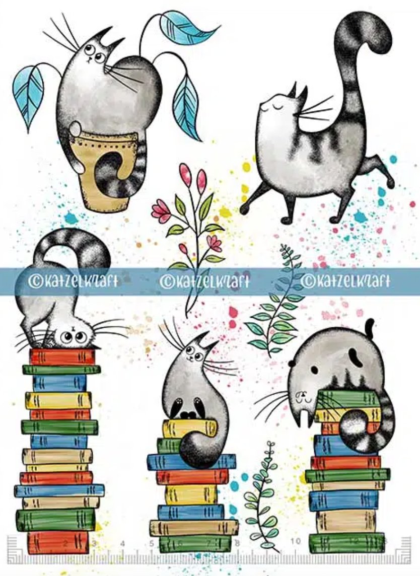 KATZELKRAFT - CATS ON BOOKS - STAMPS CATS A5 Katzelkraft