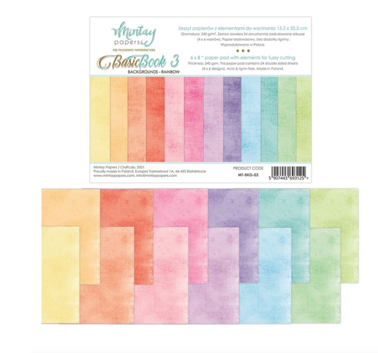 Mintay Papers - 6X8 Basic Book 3 - Backgrounds Rainbow Mintay
