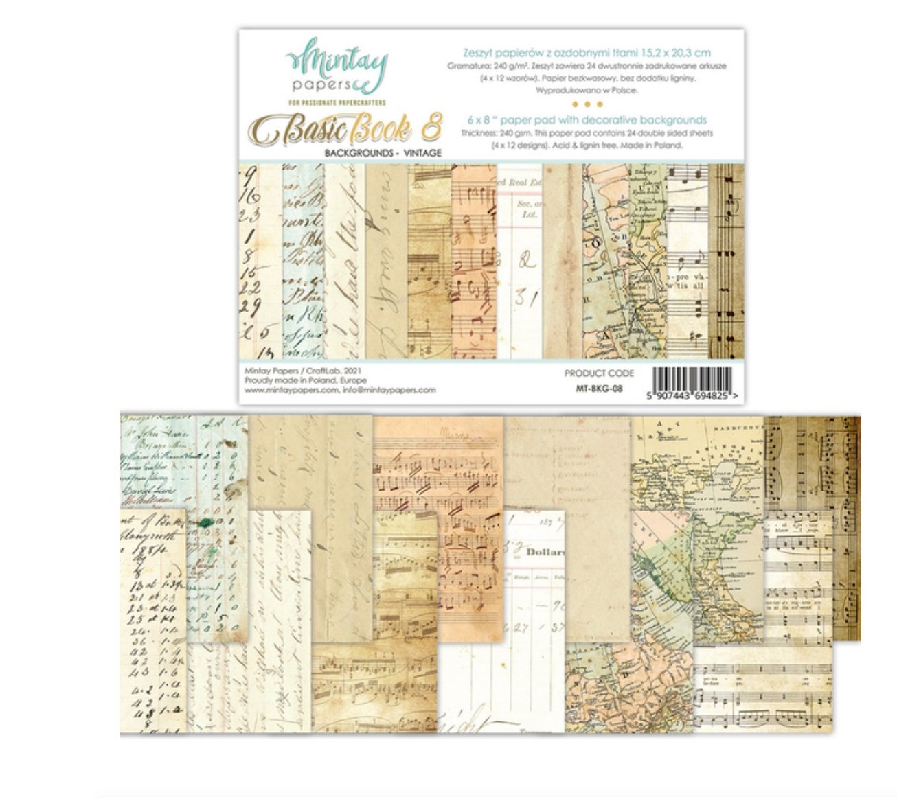 Mintay Papers - 6X8 Basic Book 8 - Backgrounds - Vintage Mintay