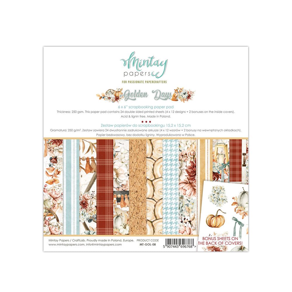 Mintay Papers - Golden Days - 6 x 6 Paper Set - Messy Papercrafts