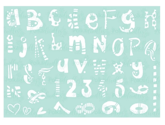 Polkadoodles - Funky Alphabet Stencil 6 x 8 Inch Craft Stencil Polkadoodles