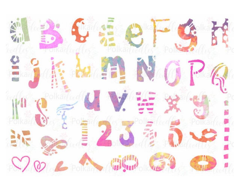 Polkadoodles - Funky Alphabet Stencil 6 x 8 Inch Craft Stencil Polkadoodles