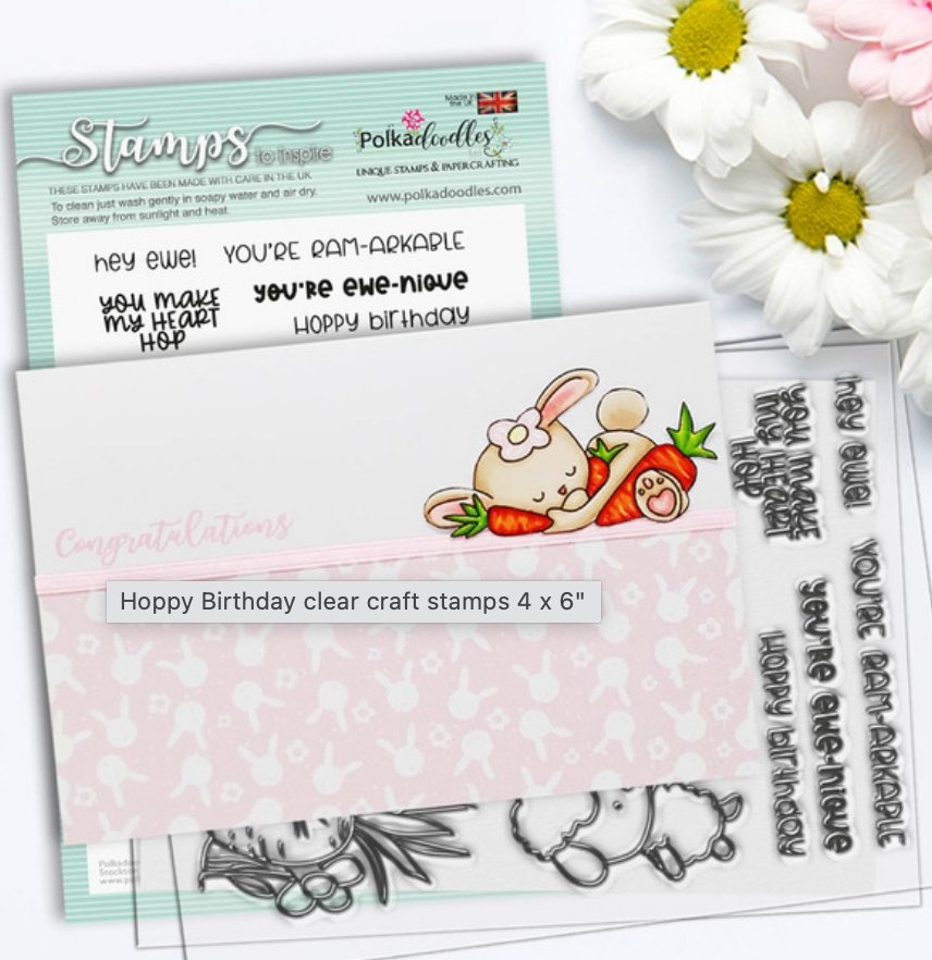 Polkadoodles - Hoppy Birthday Clear Craft Stamps - 4x6 Inch Polkadoodles