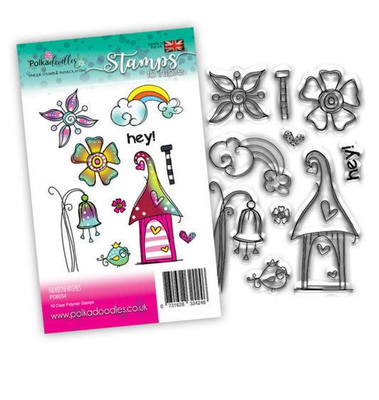 Polkadoodles - RAINBOW WISHES - 10 Clear Stamps - 4x6 Inch Polkadoodles