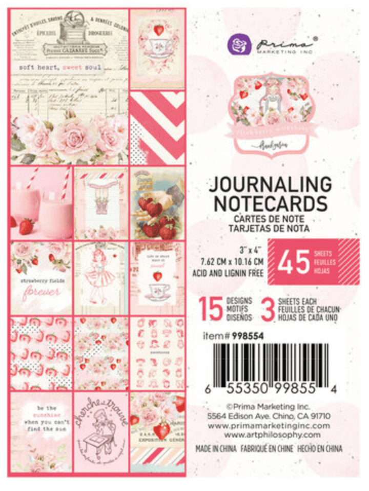 Prima Marketing - Strawberry Milkshake Collection - 3 x 4 Journaling Cards - Messy Papercrafts