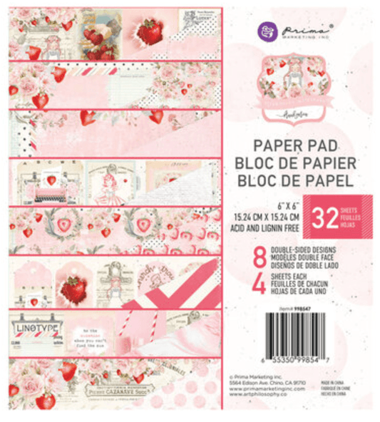Prima Marketing - Strawberry Milkshake Collection - 6 x 6 Paper Pad - Messy Papercrafts