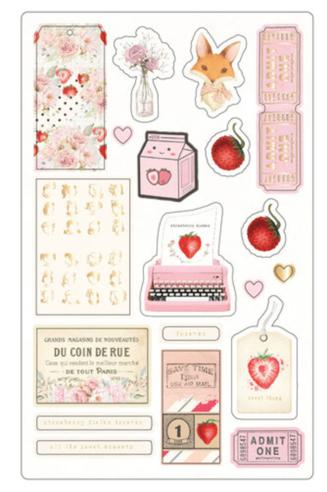 Prima Marketing - Strawberry Milkshake Collection - Chipboard Stickers - Messy Papercrafts
